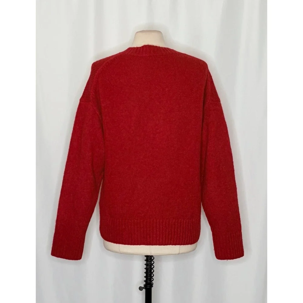J. CREW Relaxed V Neck Pullover Sweater‎ Solid Red Merino Wool Alpaca Medium